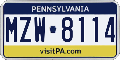 PA license plate MZW8114
