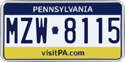 PA license plate MZW8115