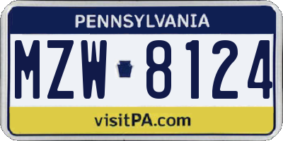 PA license plate MZW8124
