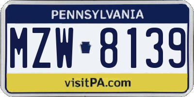 PA license plate MZW8139