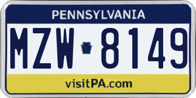 PA license plate MZW8149