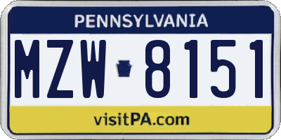 PA license plate MZW8151