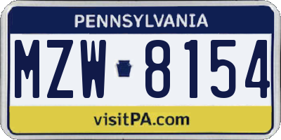 PA license plate MZW8154