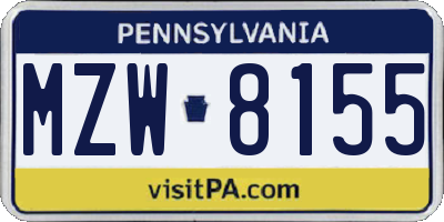 PA license plate MZW8155