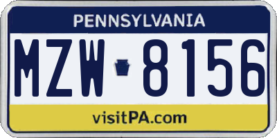 PA license plate MZW8156