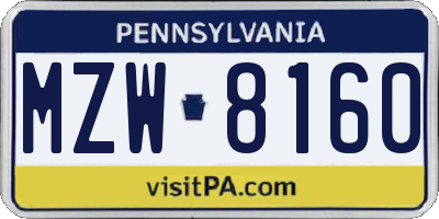 PA license plate MZW8160