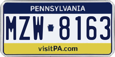 PA license plate MZW8163