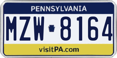 PA license plate MZW8164