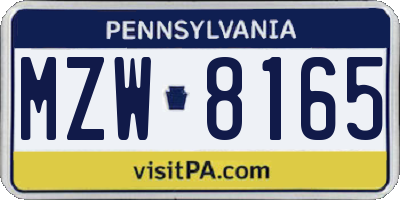 PA license plate MZW8165