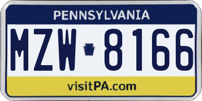 PA license plate MZW8166