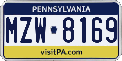 PA license plate MZW8169