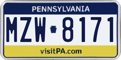 PA license plate MZW8171