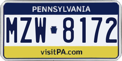 PA license plate MZW8172