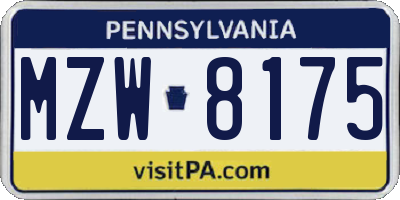 PA license plate MZW8175