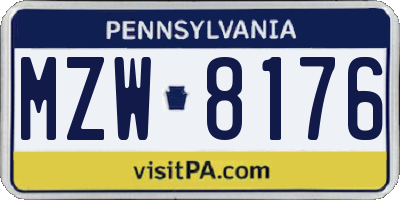 PA license plate MZW8176