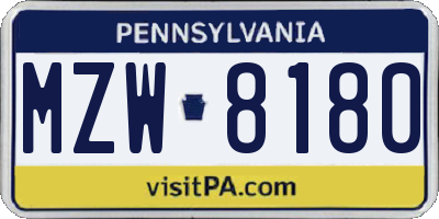 PA license plate MZW8180