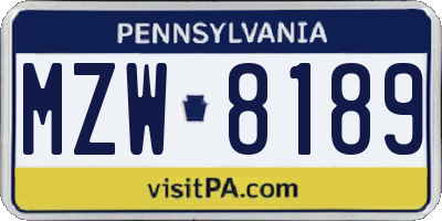 PA license plate MZW8189