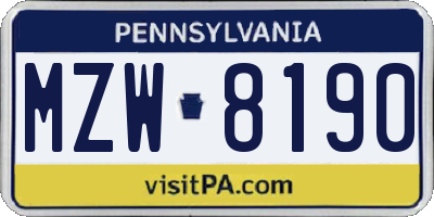 PA license plate MZW8190