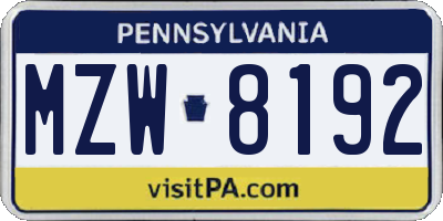 PA license plate MZW8192