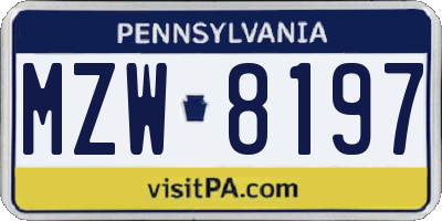 PA license plate MZW8197