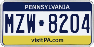 PA license plate MZW8204