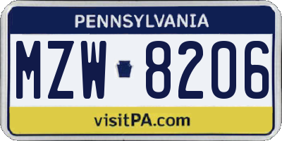 PA license plate MZW8206