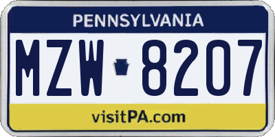 PA license plate MZW8207
