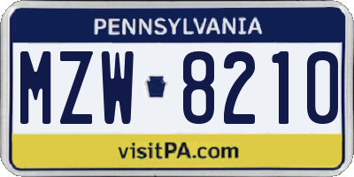PA license plate MZW8210