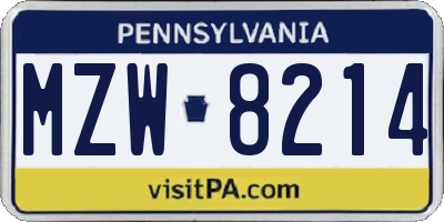 PA license plate MZW8214