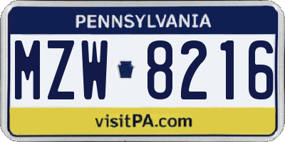 PA license plate MZW8216