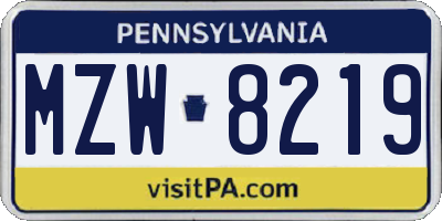 PA license plate MZW8219