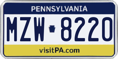 PA license plate MZW8220