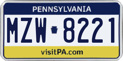 PA license plate MZW8221