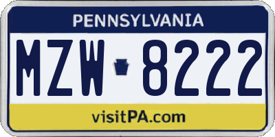 PA license plate MZW8222