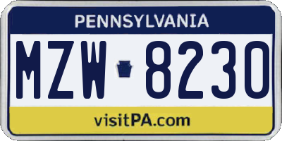 PA license plate MZW8230