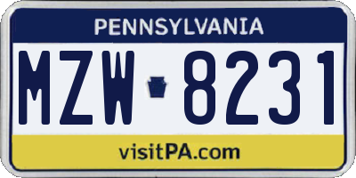 PA license plate MZW8231