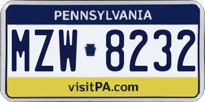 PA license plate MZW8232