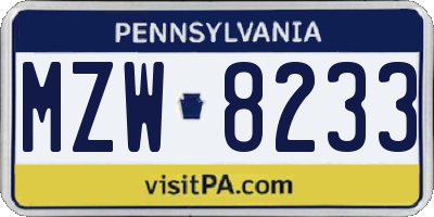 PA license plate MZW8233