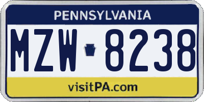 PA license plate MZW8238