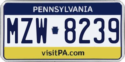 PA license plate MZW8239