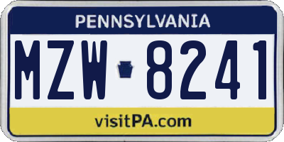 PA license plate MZW8241