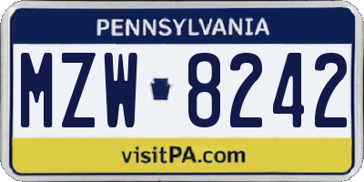 PA license plate MZW8242