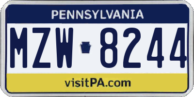 PA license plate MZW8244