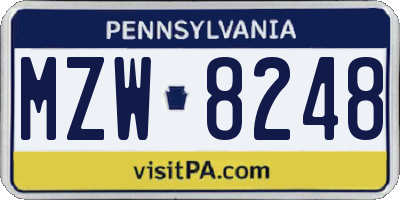 PA license plate MZW8248