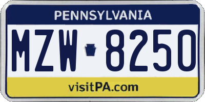 PA license plate MZW8250
