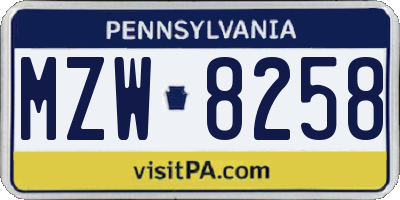 PA license plate MZW8258