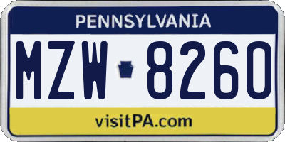 PA license plate MZW8260