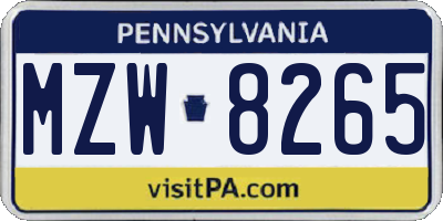 PA license plate MZW8265