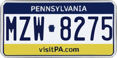 PA license plate MZW8275