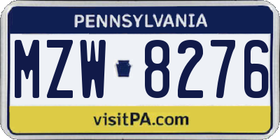 PA license plate MZW8276
